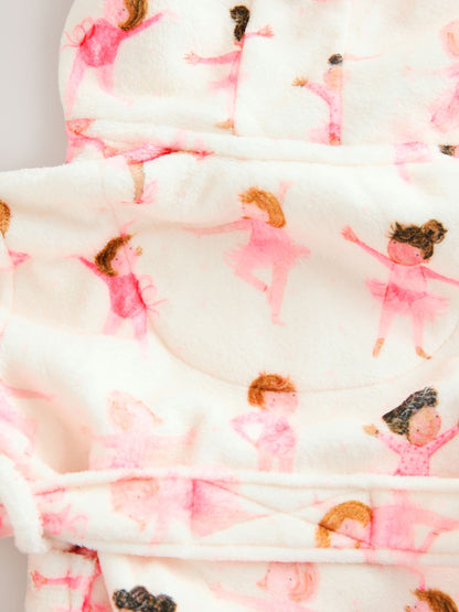 White/Pink Ballerina Fleece Dressing Gown (9mths-16yrs)