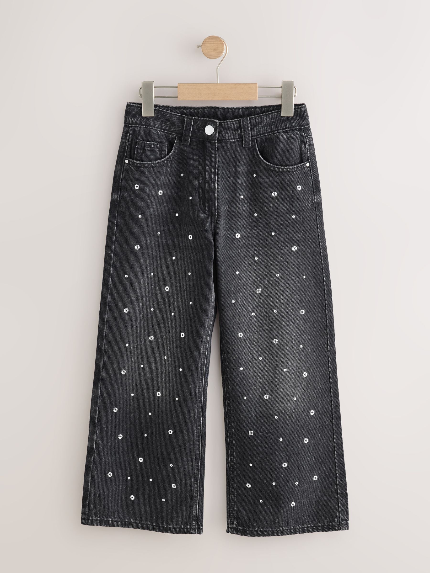 Dsiney Kidz - Charcoal Grey Stud Embellished Wide Leg Jeans (3-16yrs) image 1