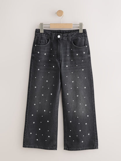 Dsiney Kidz - Charcoal Grey Stud Embellished Wide Leg Jeans (3-16yrs) image 1