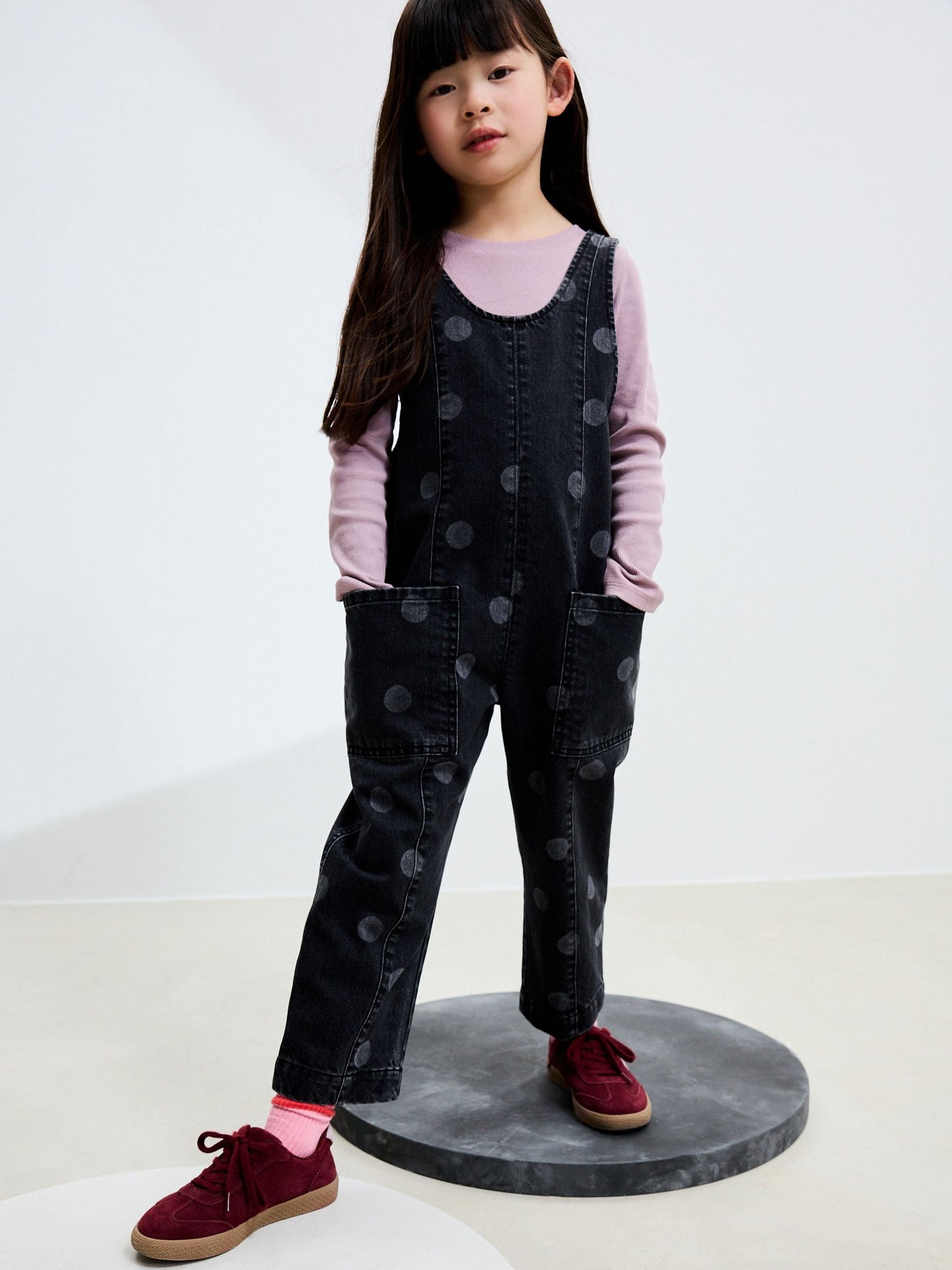 Grey Polka Dot Slouchy Dungarees (3-16yrs)