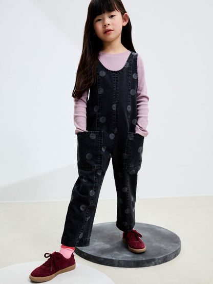 Grey Polka Dot Slouchy Dungarees (3-16yrs)