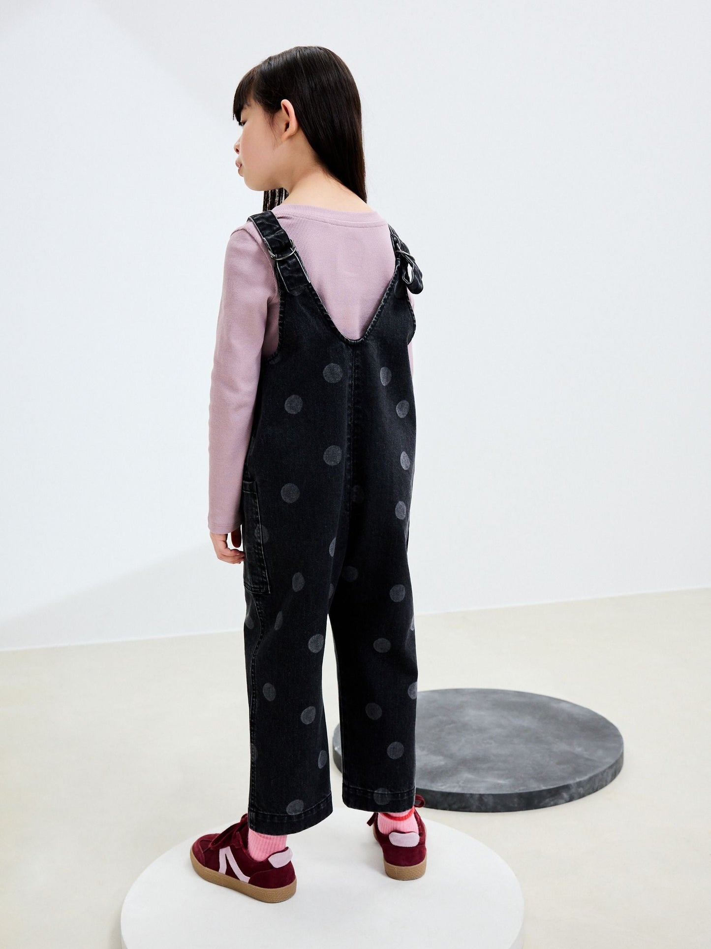 Grey Polka Dot Slouchy Dungarees (3-16yrs)