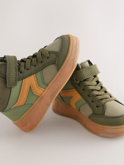 Green Khaki Touch Fastening Elastic Lace Hi Top Trainers image 3