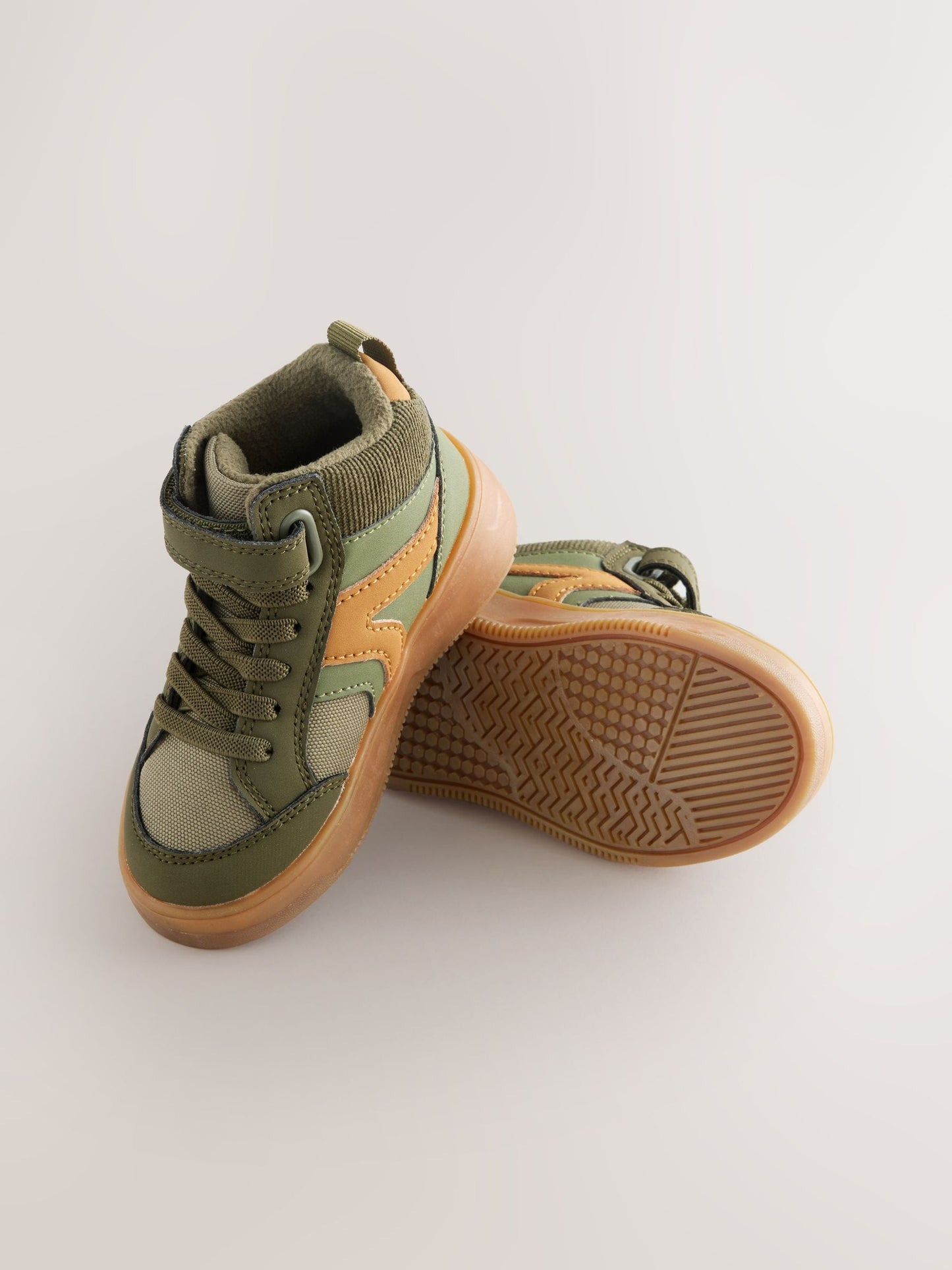 Green Khaki Touch Fastening Elastic Lace Hi Top Trainers image 6