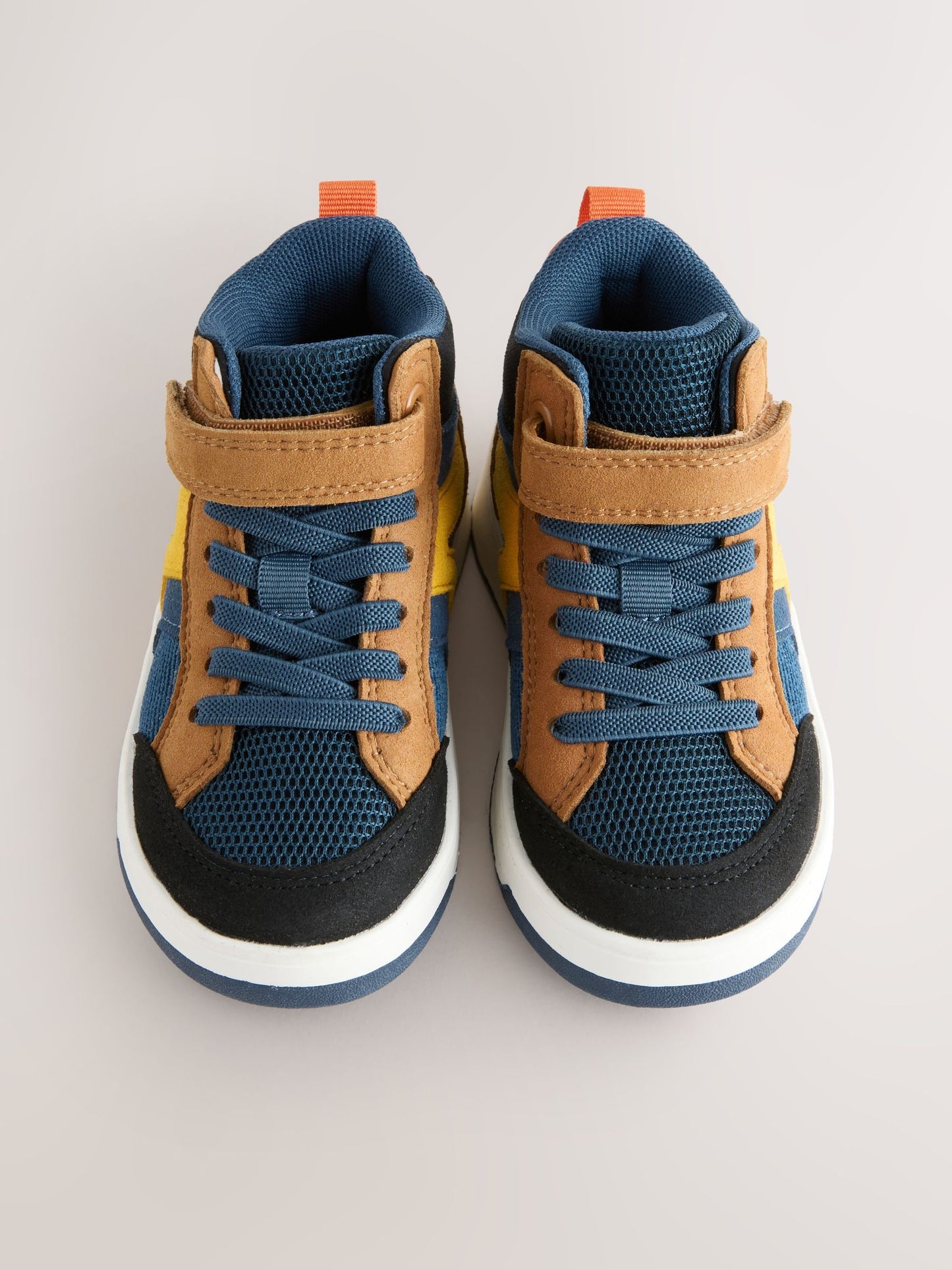 Navy/Tan Colourblock Touch Fastening Elastic Lace Hi Top Trainers image 5