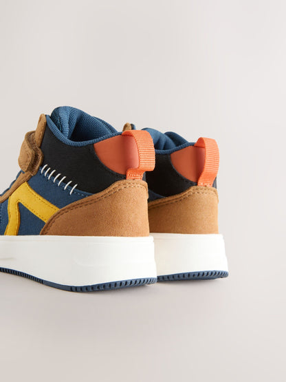 Navy/Tan Colourblock Touch Fastening Elastic Lace Hi Top Trainers image 6