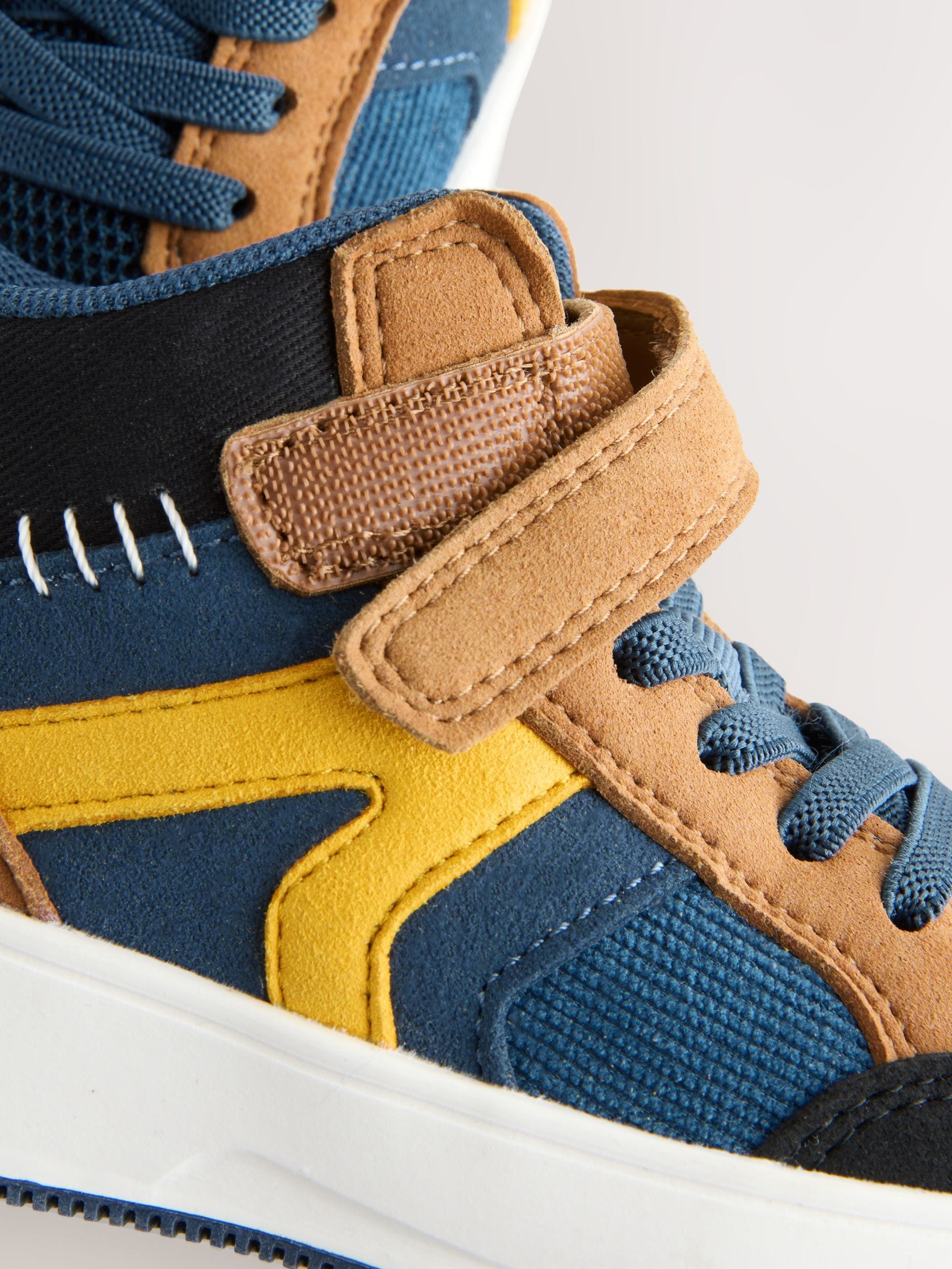 Navy/Tan Colourblock Touch Fastening Elastic Lace Hi Top Trainers image 6
