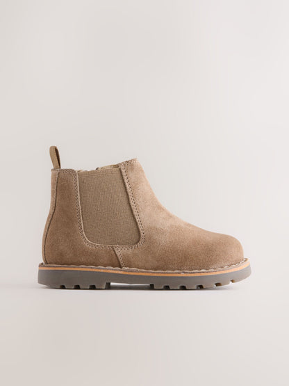 Neutral Brown Standard Fit (F) Warm Lined Leather Chelsea Boots image 2