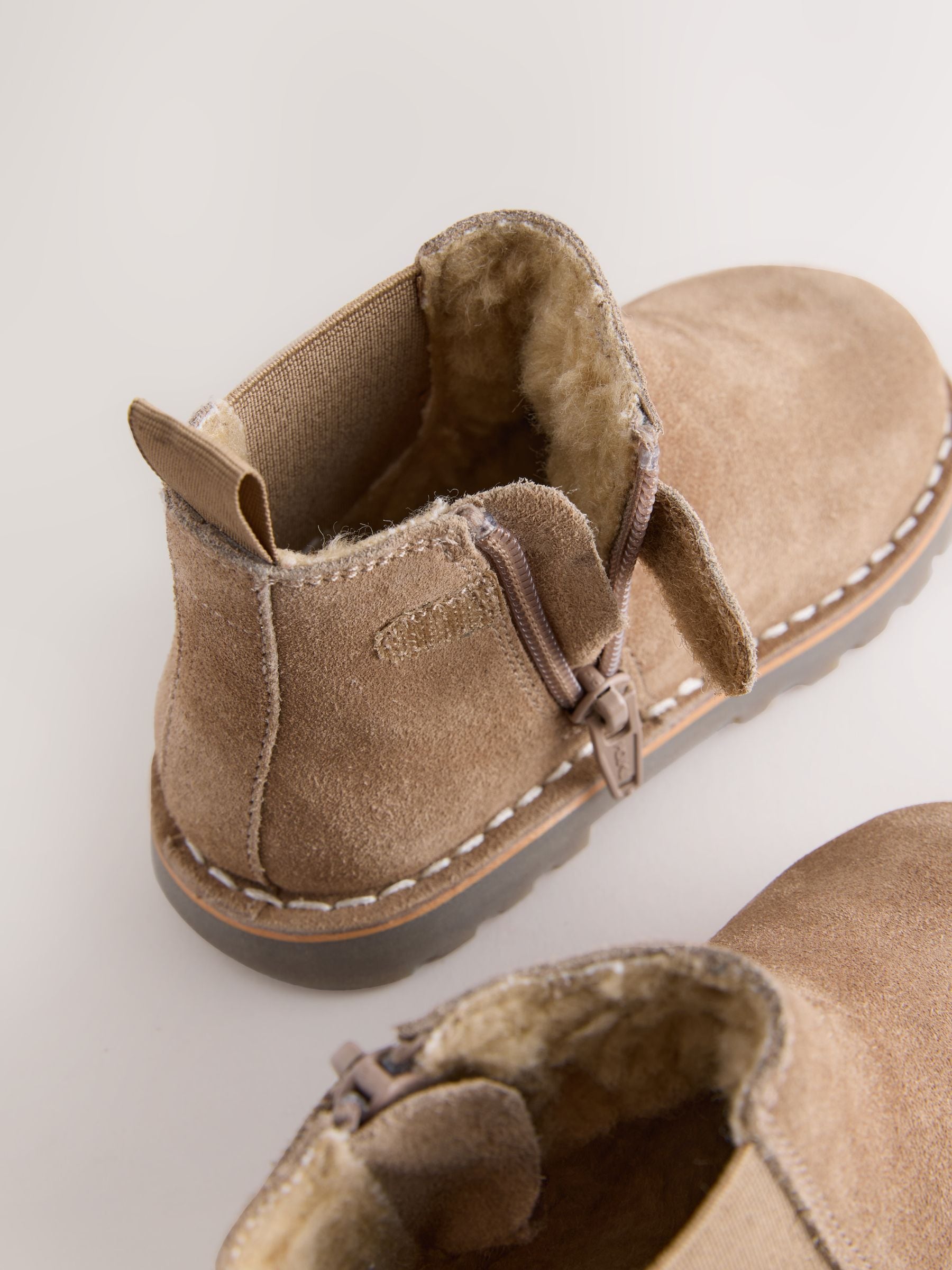 Neutral Brown Standard Fit (F) Warm Lined Leather Chelsea Boots image 4