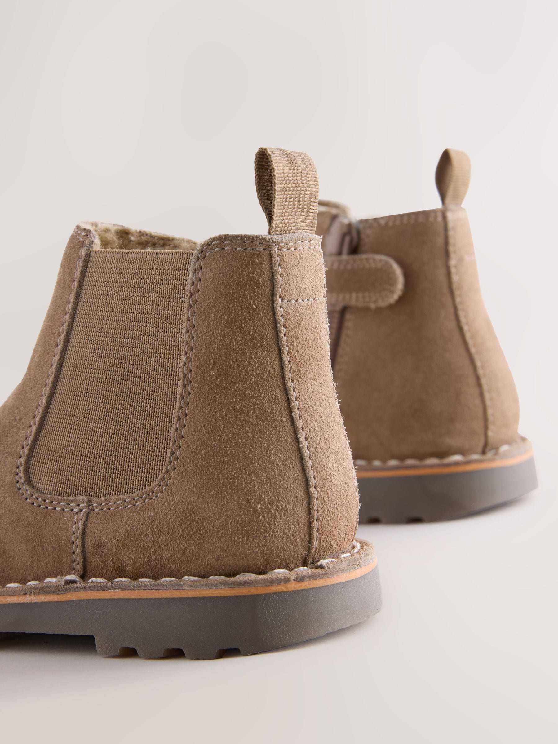 Neutral Brown Standard Fit (F) Warm Lined Leather Chelsea Boots image 5
