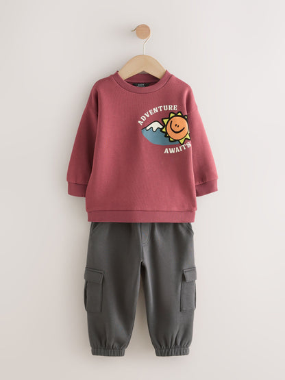 Burgundy Red Sweatshirt and Utility Joggers Set (3mths-7yrs) image 5