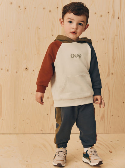 Ecru Off White and Charcoal Grey Colourblock Hoodie and Joggers Set (3mths-7yrs)