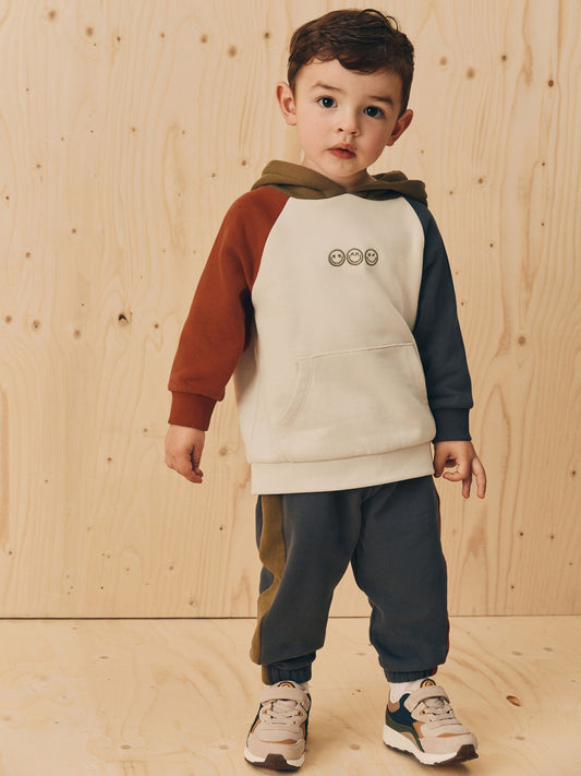 Ecru Off White and Charcoal Grey Colourblock Hoodie and Joggers Set (3mths-7yrs)