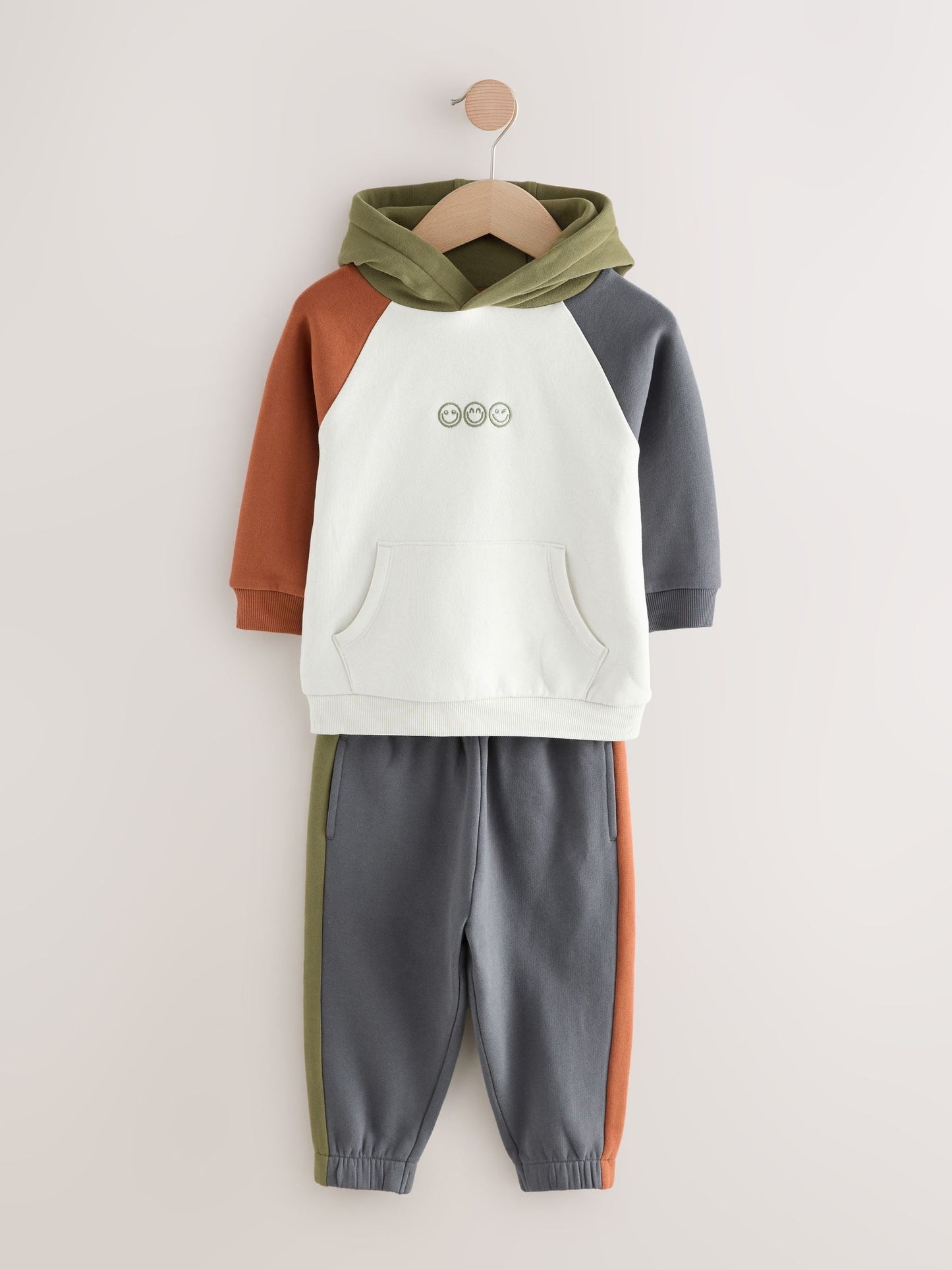 Ecru Off White and Charcoal Grey Colourblock Hoodie and Joggers Set (3mths-7yrs)