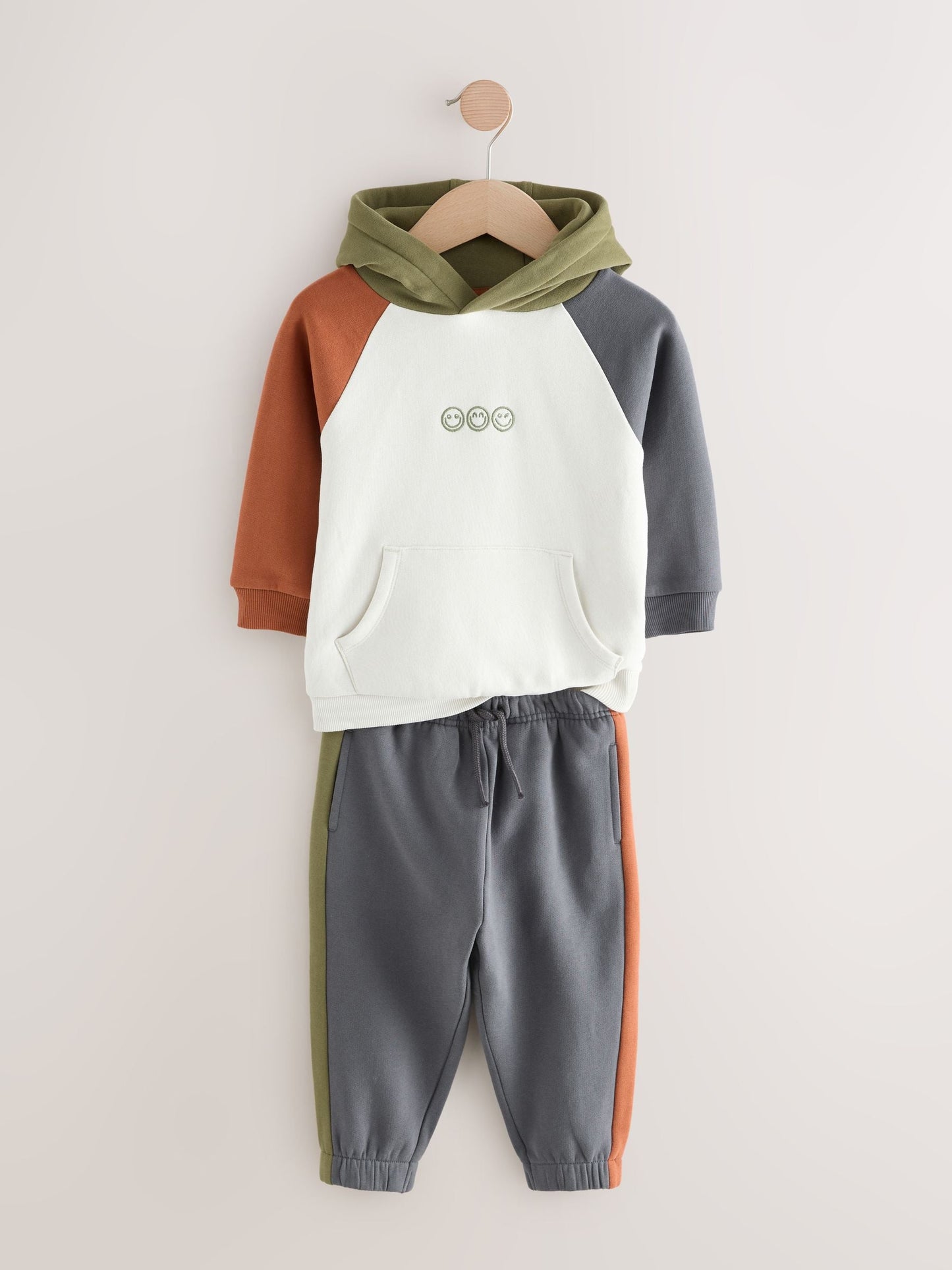 Ecru Off White and Charcoal Grey Colourblock Hoodie and Joggers Set (3mths-7yrs)