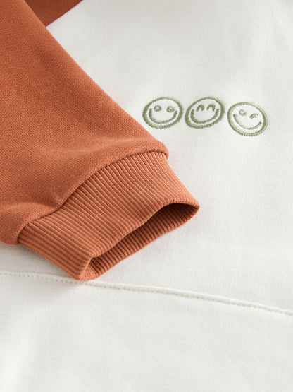 Ecru Off White and Charcoal Grey Colourblock Hoodie and Joggers Set (3mths-7yrs)