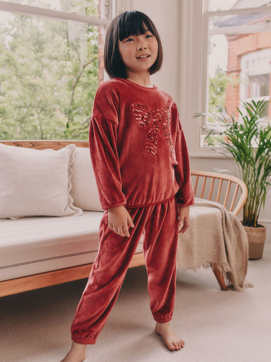Red Sequin Bow Cosy Fleece Pyjamas (9mths-16yrs)
