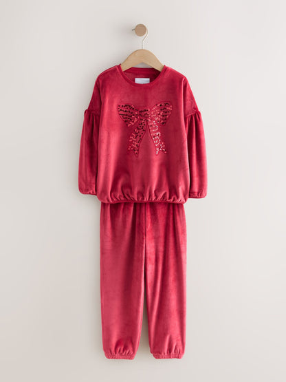 Red Sequin Bow Cosy Fleece Pyjamas (9mths-16yrs)