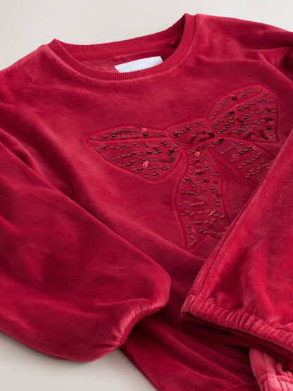 Red Sequin Bow Cosy Fleece Pyjamas (9mths-16yrs)