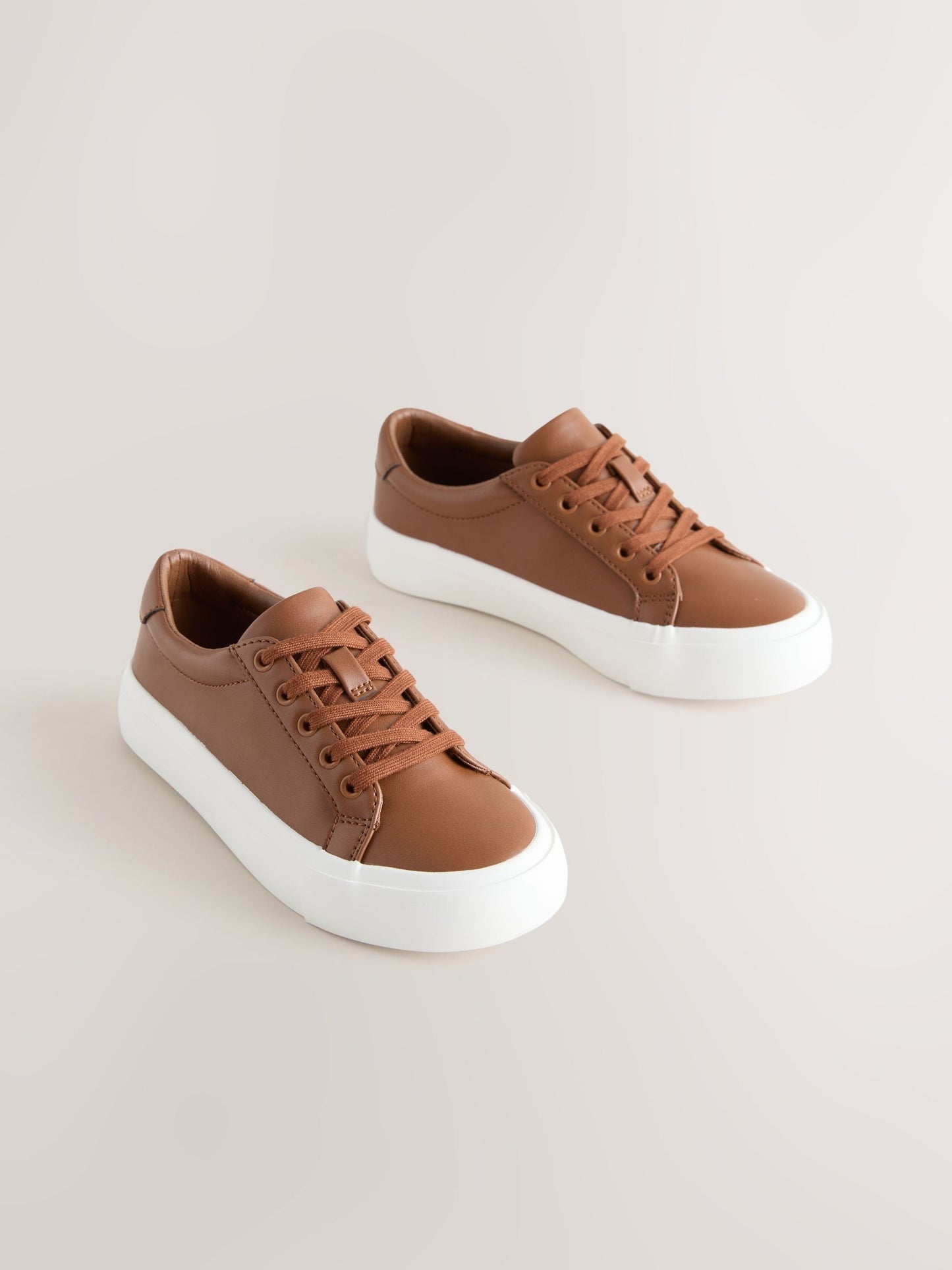 Tan Brown Standard Fit (F) Lace-Up Smart Trainers image 1