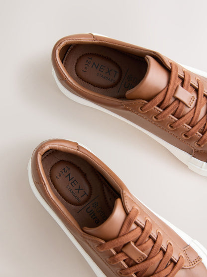 Tan Brown Standard Fit (F) Lace-Up Smart Trainers image 3