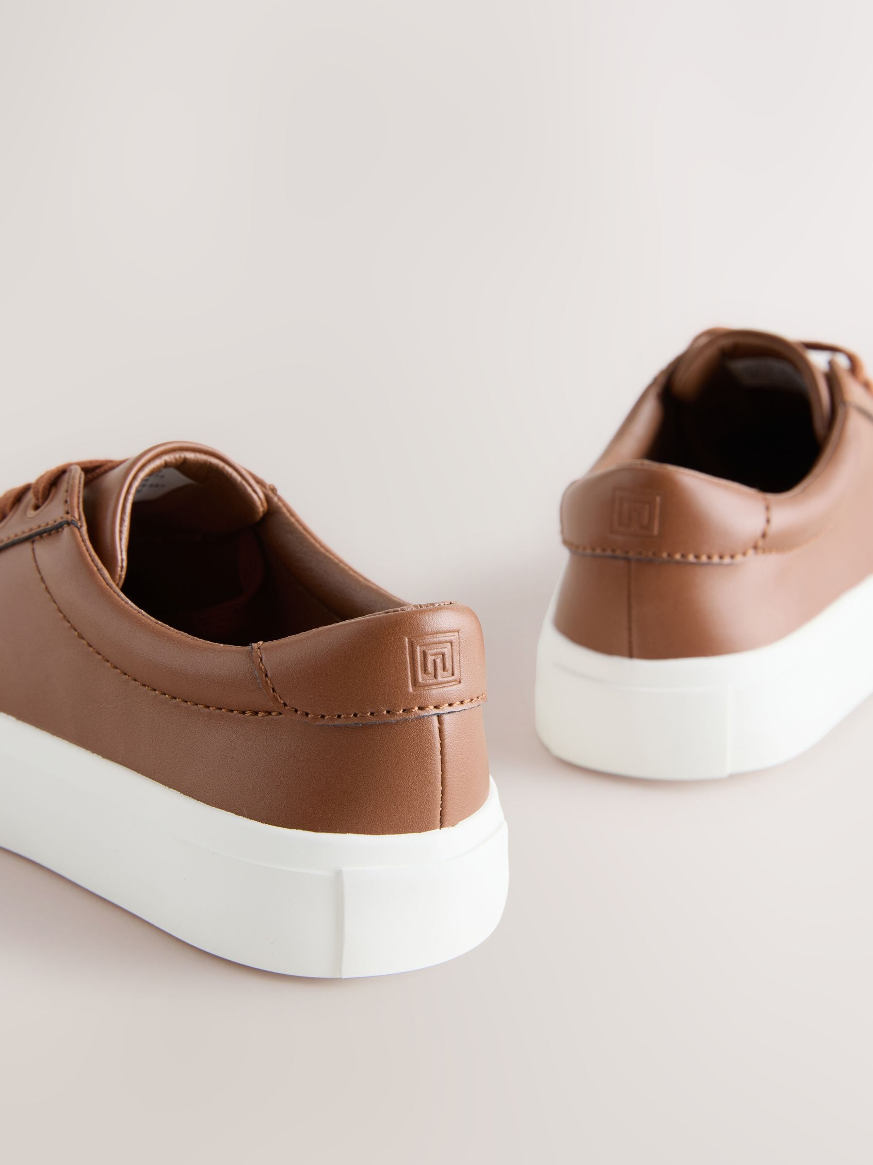 Tan Brown Standard Fit (F) Lace-Up Smart Trainers image 4