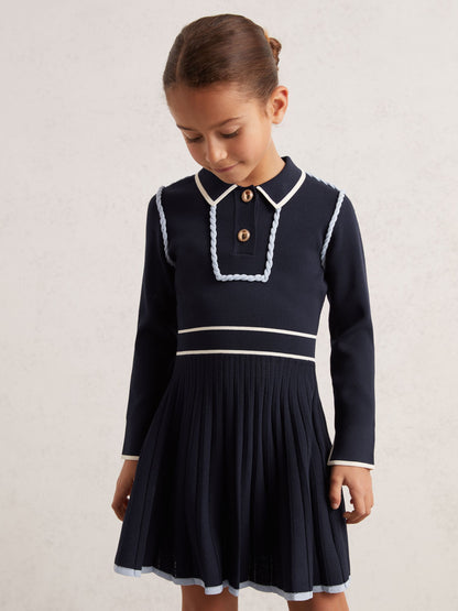 Reiss Navy Freya 3-9 yrs Piped Knitted Skater Dress image 1