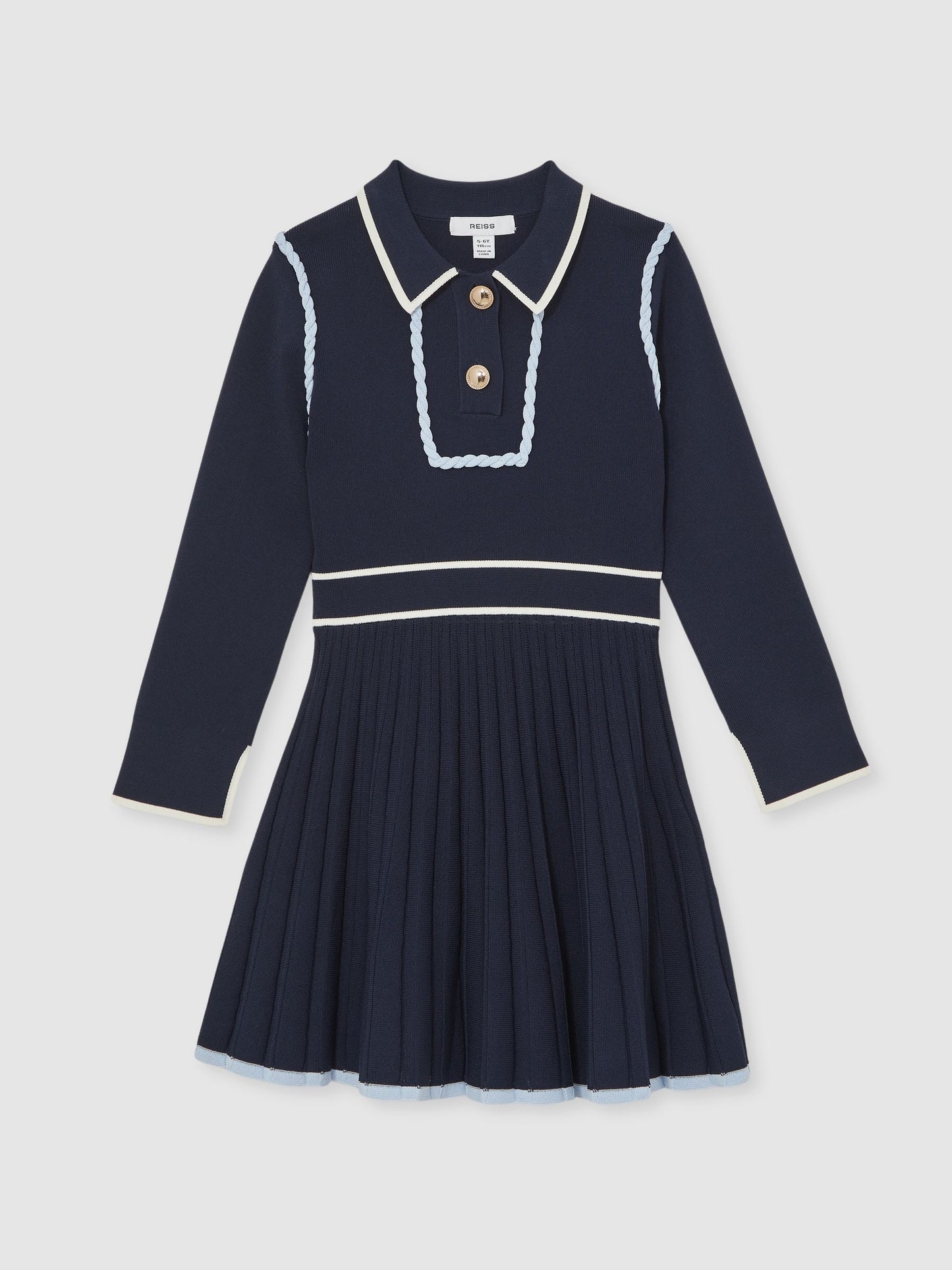 Reiss Navy Freya 3-9 yrs Piped Knitted Skater Dress image 2