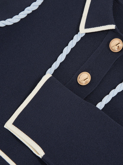 Reiss Navy Freya 3-9 yrs Piped Knitted Skater Dress image 4