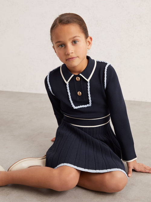 Reiss Navy Freya 9-13 yrs Piped Knitted Skater Dress image 1