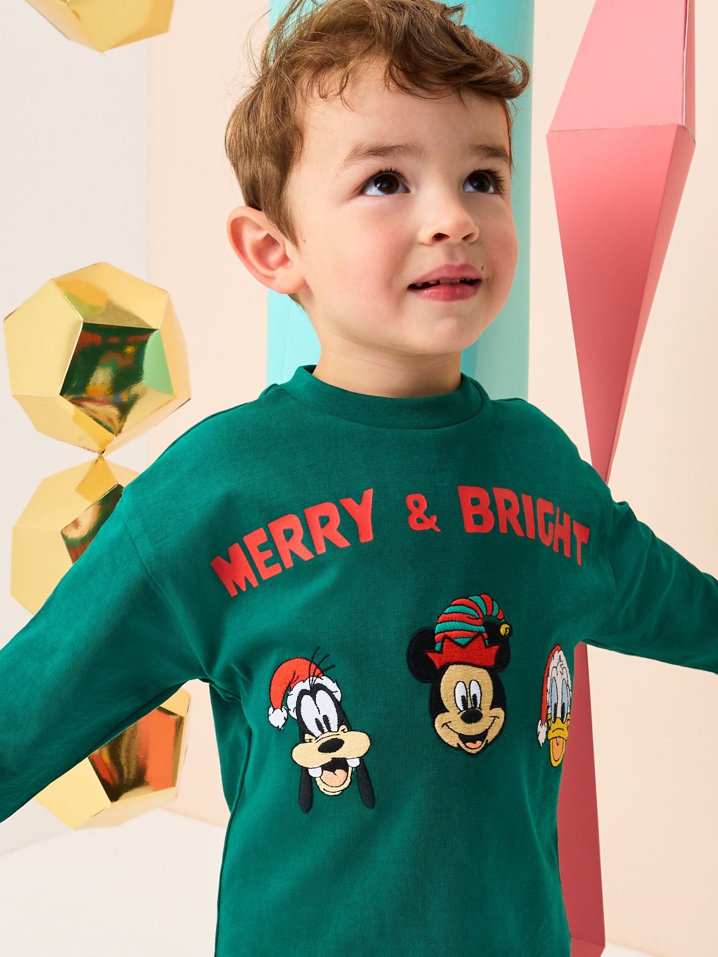 Dark Green Christmas Mickey & Friends Print Long Sleeve T-Shirt (3mths-8yrs)