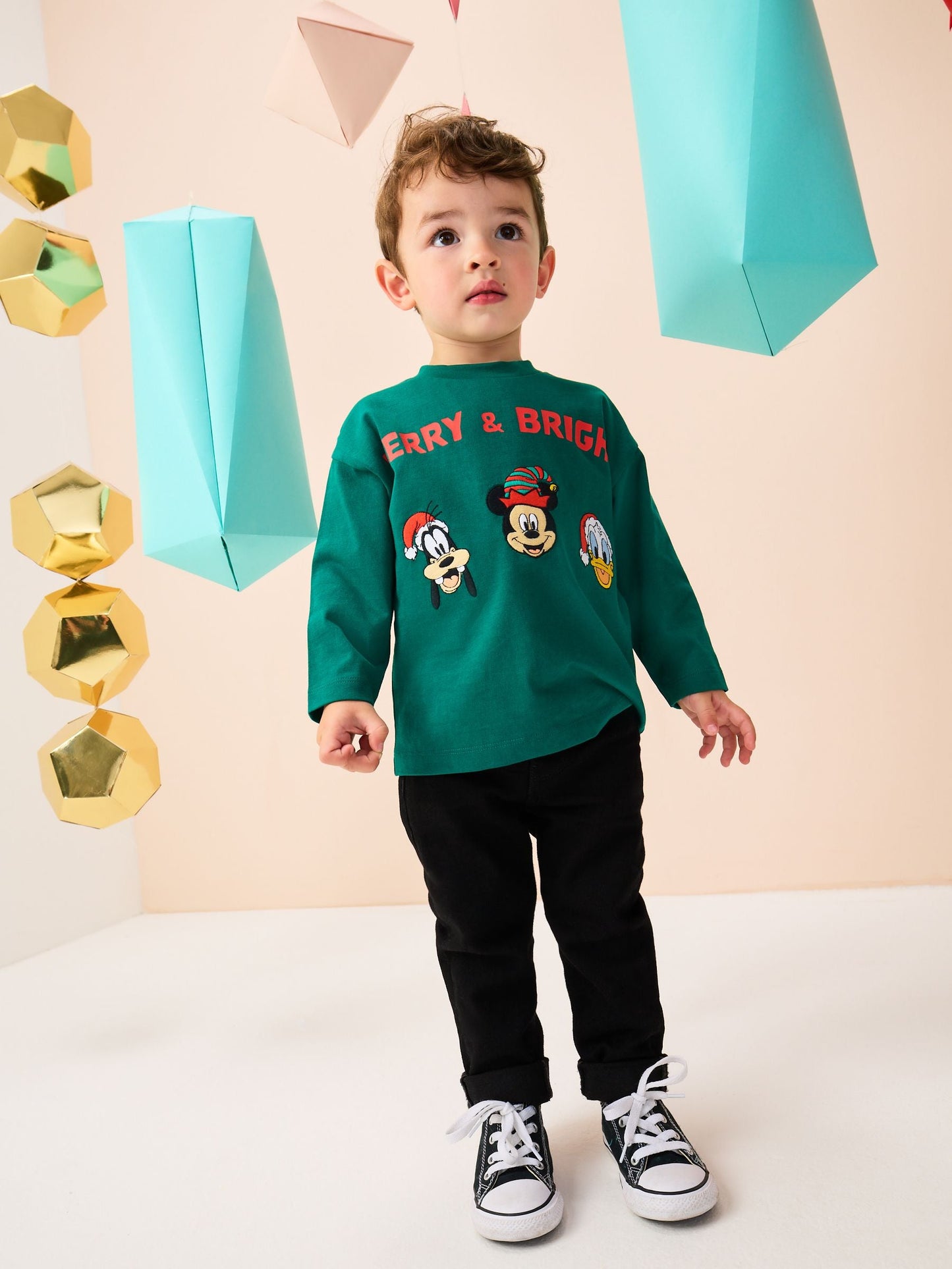 Dark Green Christmas Mickey & Friends Print Long Sleeve T-Shirt (3mths-8yrs)
