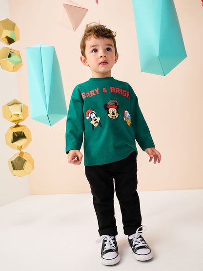 Dark Green Christmas Mickey & Friends Print Long Sleeve T-Shirt (3mths-8yrs)
