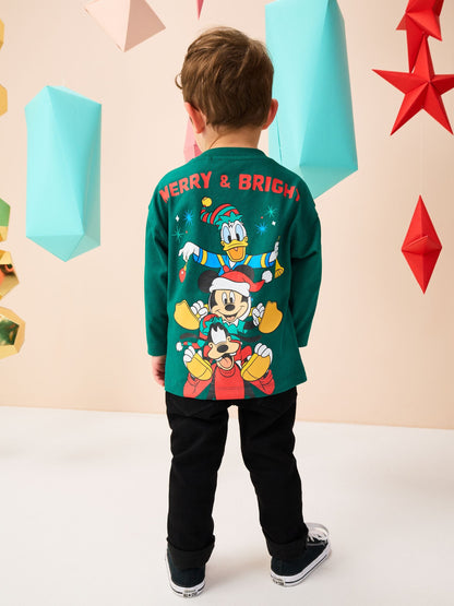 Dark Green Christmas Mickey & Friends Print Long Sleeve T-Shirt (3mths-8yrs)