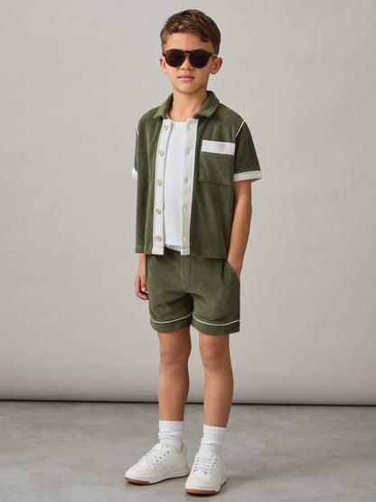 Dsiney Kidz - Reiss Green Multi Selvio 3-9 yrs Velour Colour-Block Shorts image 1