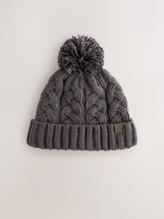Grey Cable Knit Pom Hat (1-16yrs) image 1