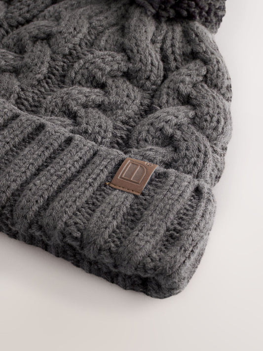 Grey Cable Knit Pom Hat (1-16yrs) image 3
