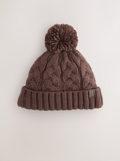 Chocolate Brown Cable Knit Pom Hat (1-16yrs) image 1