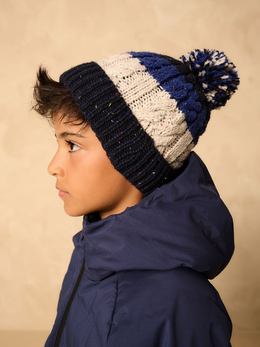 Blue/White Stripe Pom Beanie Hat (3mths-16yrs) image 1