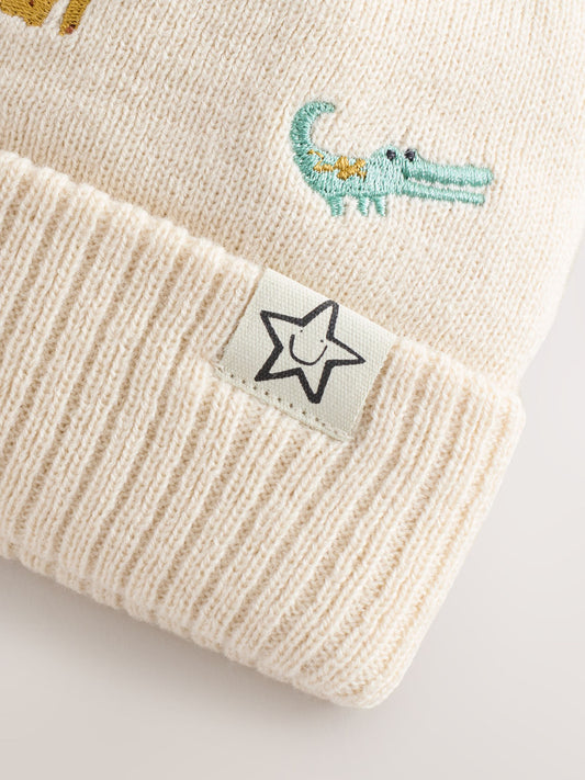 Neutral Safari Embroidered Pom Beanie Hat (3mths-10yrs) image 3