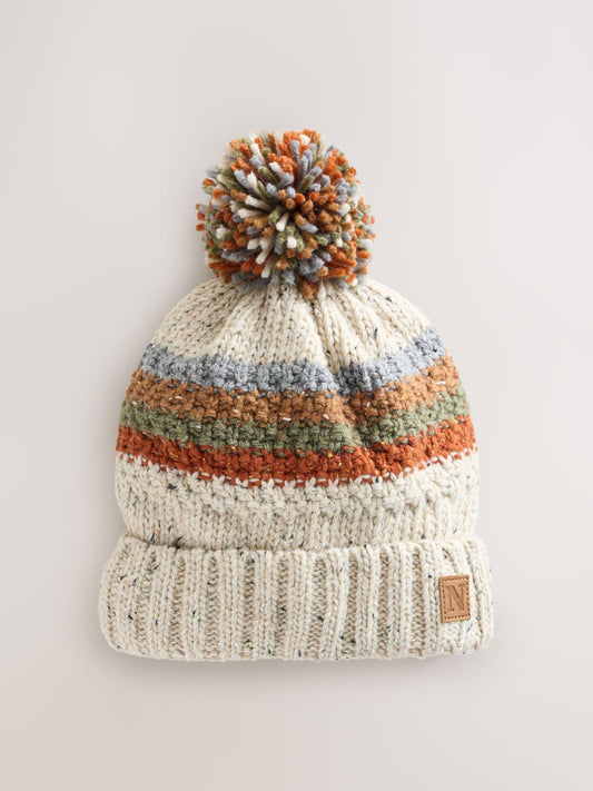 Neutral Stripe Pom Beanie Hat (3mths-16yrs) image 1