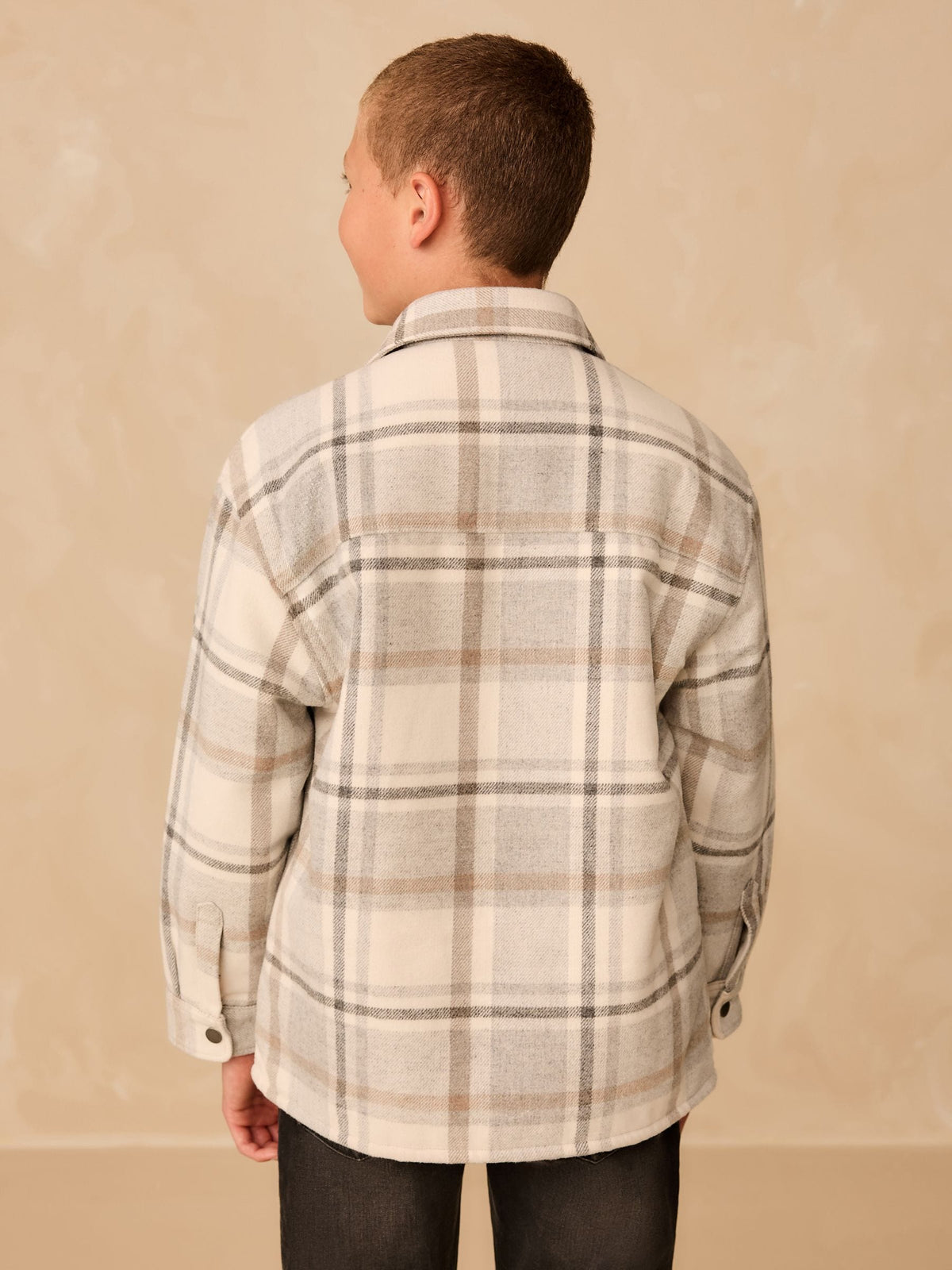Neutral Check Borg Lined Lined Shacket (3-16yrs) - image 2