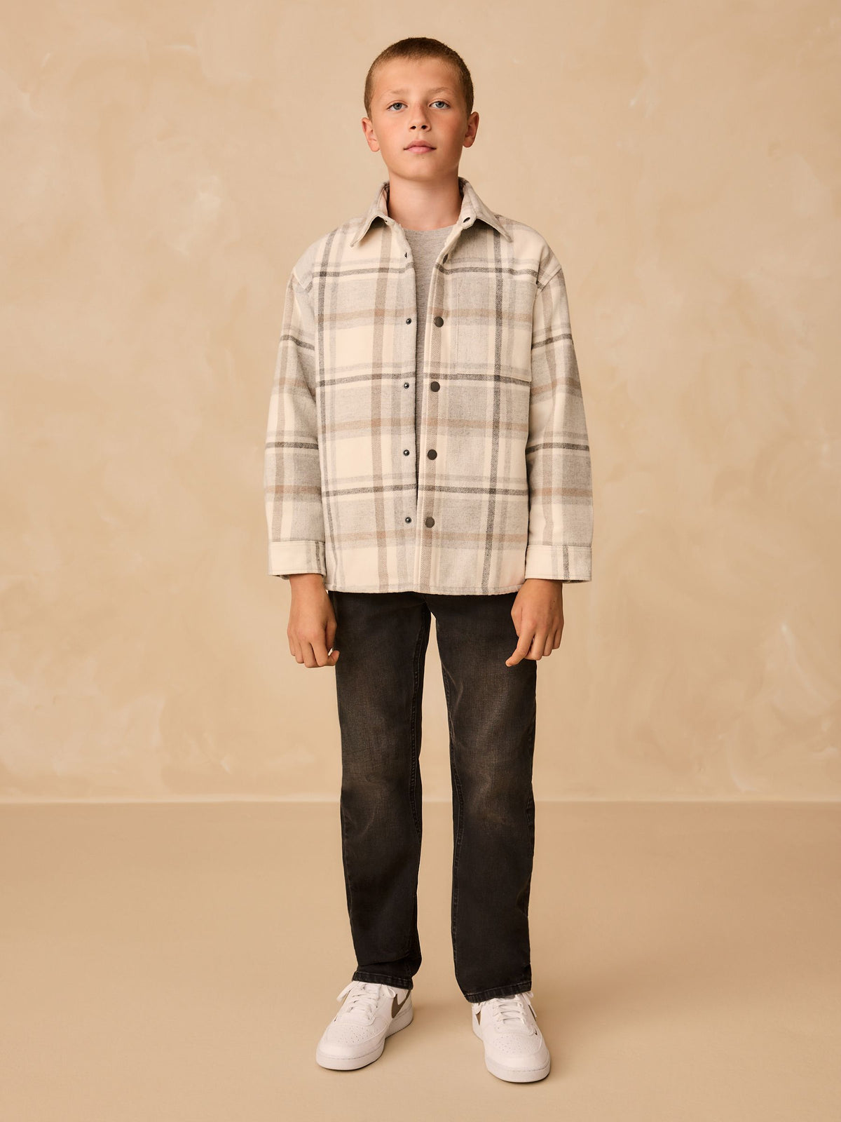 Neutral Check Borg Lined Lined Shacket (3-16yrs) - image 3