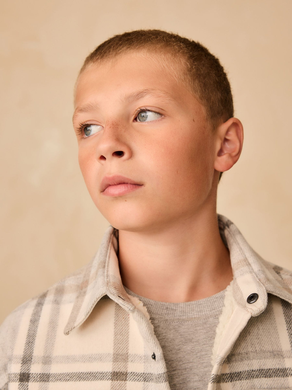 Neutral Check Borg Lined Lined Shacket (3-16yrs) - image 4