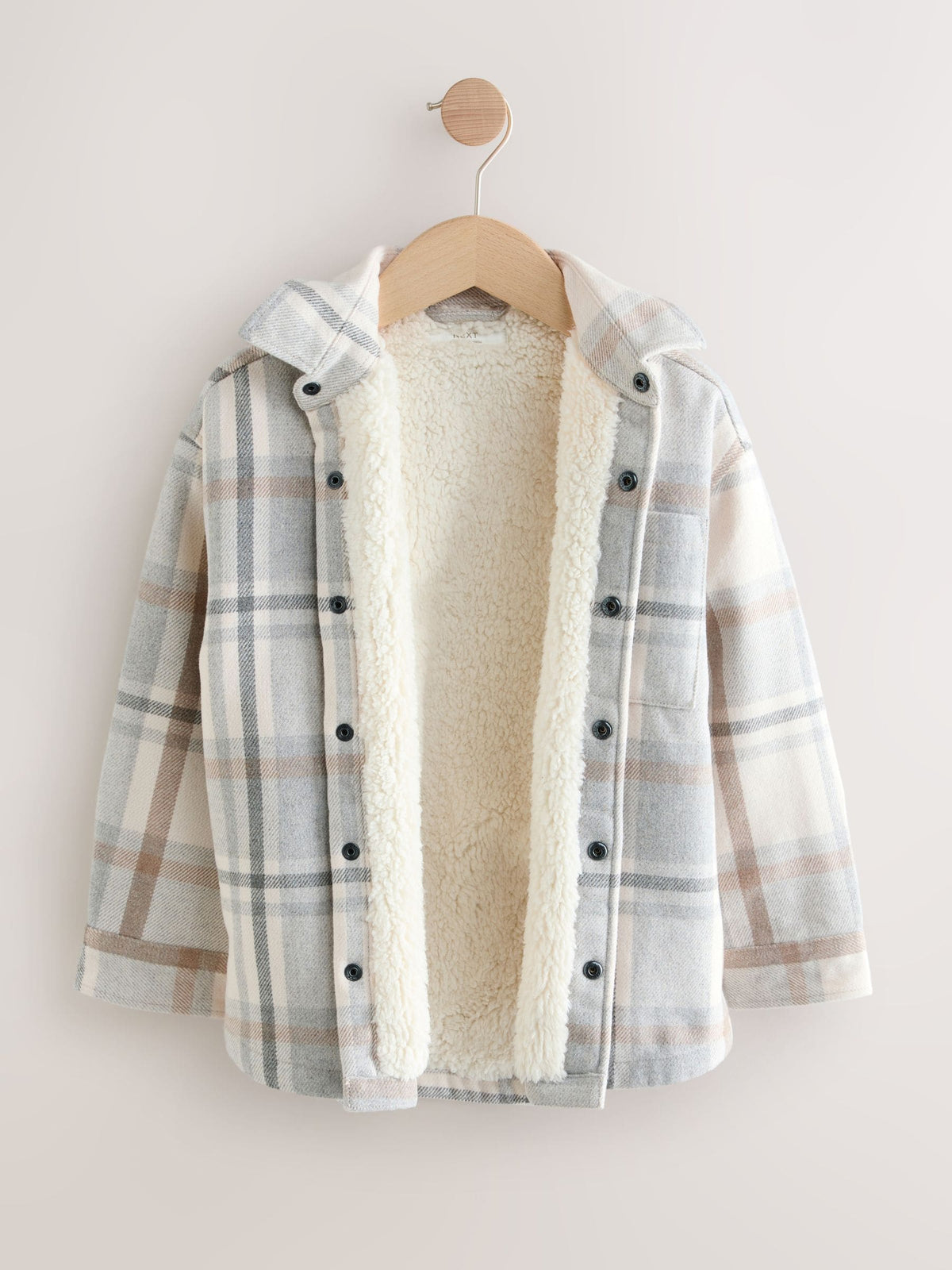 Neutral Check Borg Lined Lined Shacket (3-16yrs) - image 7