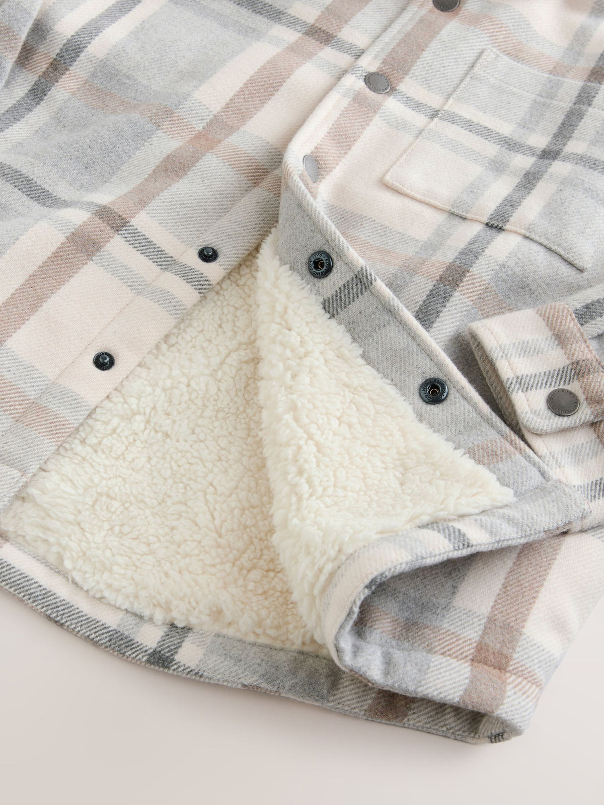 Neutral Check Borg Lined Lined Shacket (3-16yrs) - image 8