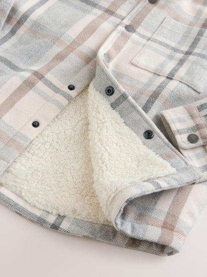 Neutral Check Borg Lined Lined Shacket (3-16yrs) - image 8
