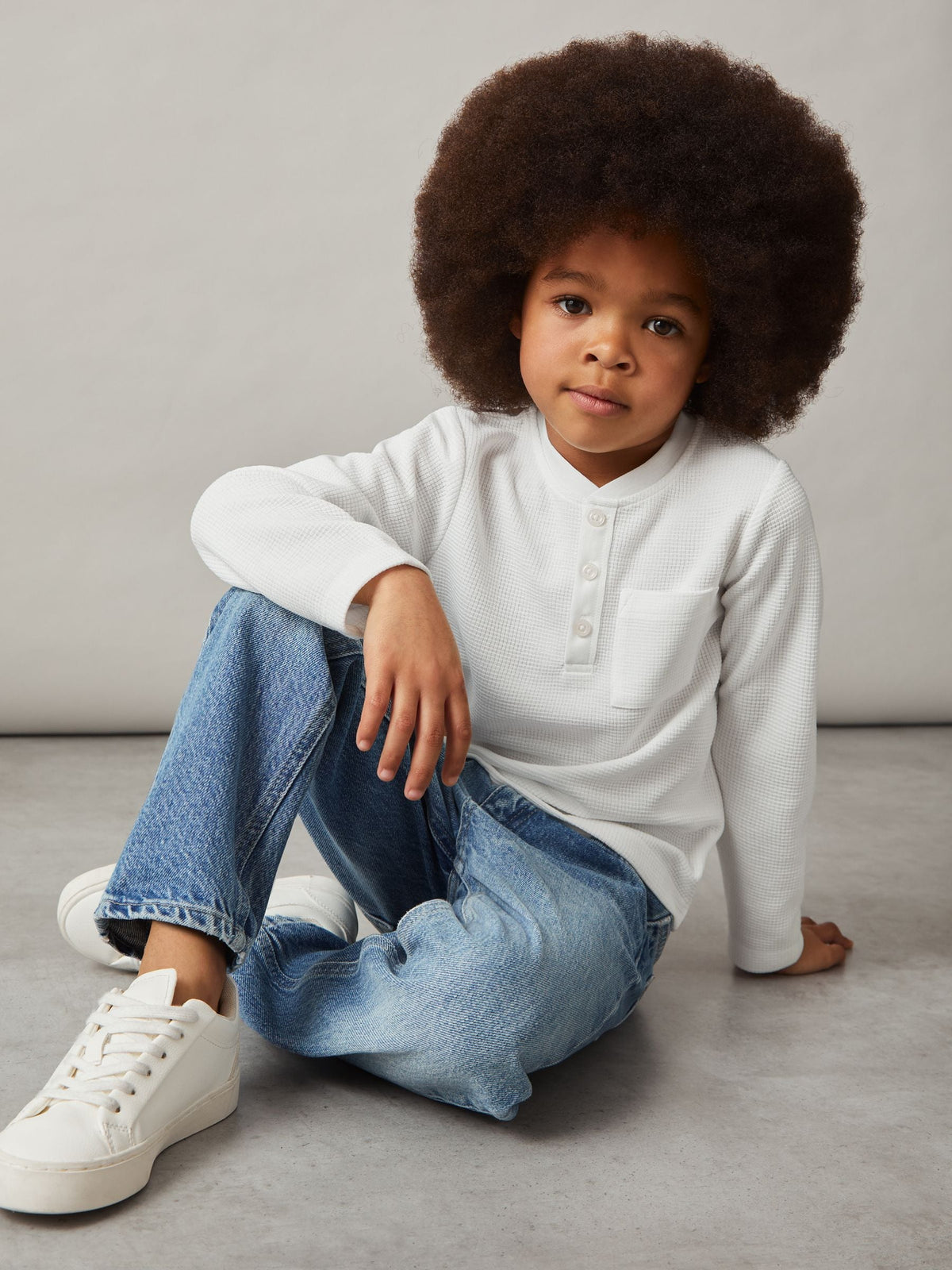 Dsiney Kidz - Reiss White David 3-9 yrs Cotton-Blend Waffle Henley T-Shirt image 1