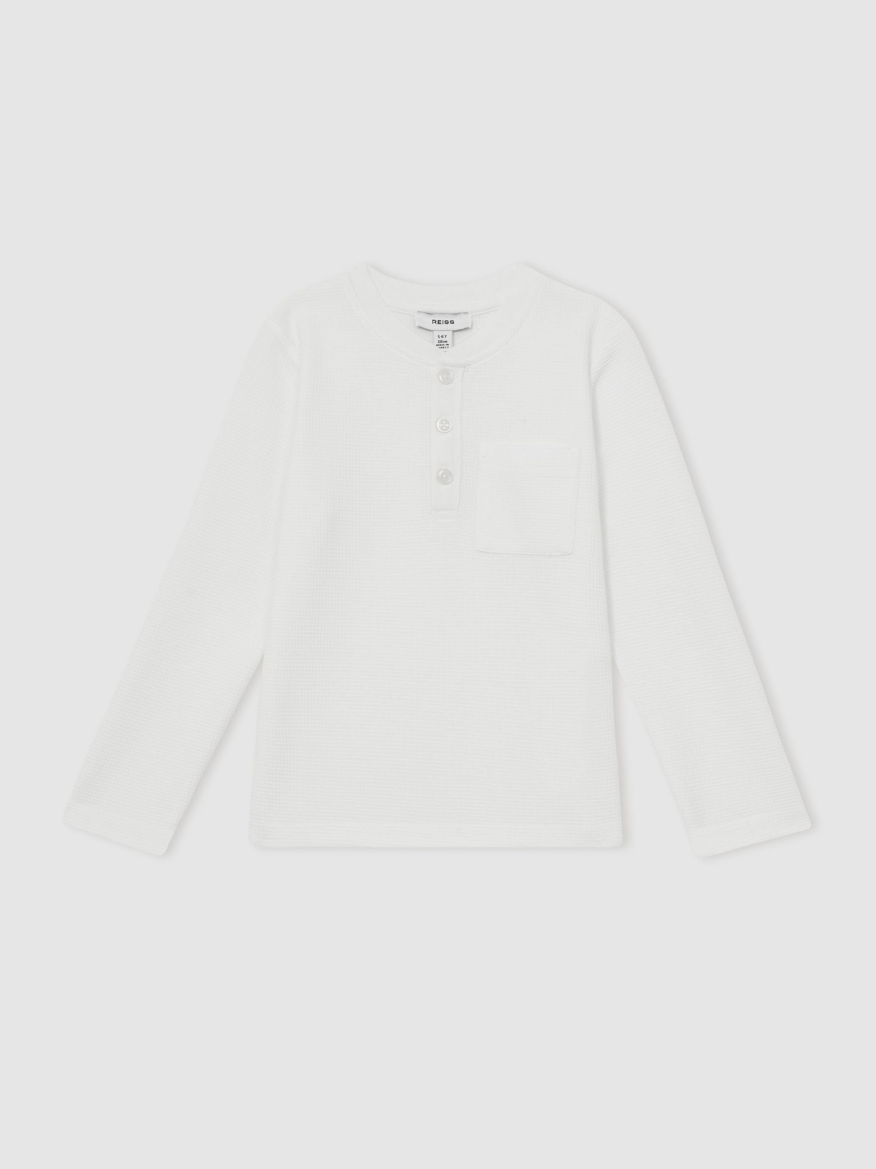 Dsiney Kidz - Reiss White David 3-9 yrs Cotton-Blend Waffle Henley T-Shirt image 2