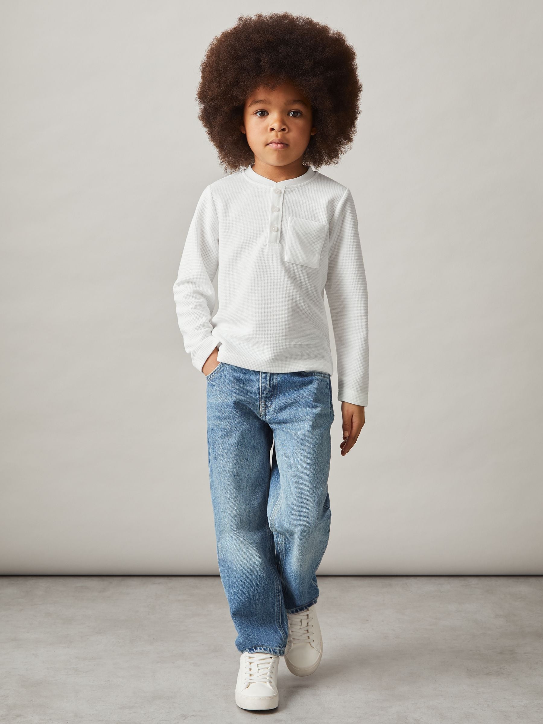 Dsiney Kidz - Reiss White David 3-9 yrs Cotton-Blend Waffle Henley T-Shirt image 3